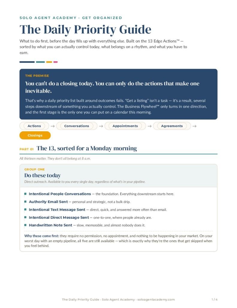 The Daily Priority Guide &mdash; free PDF download from Solo Agent Academy