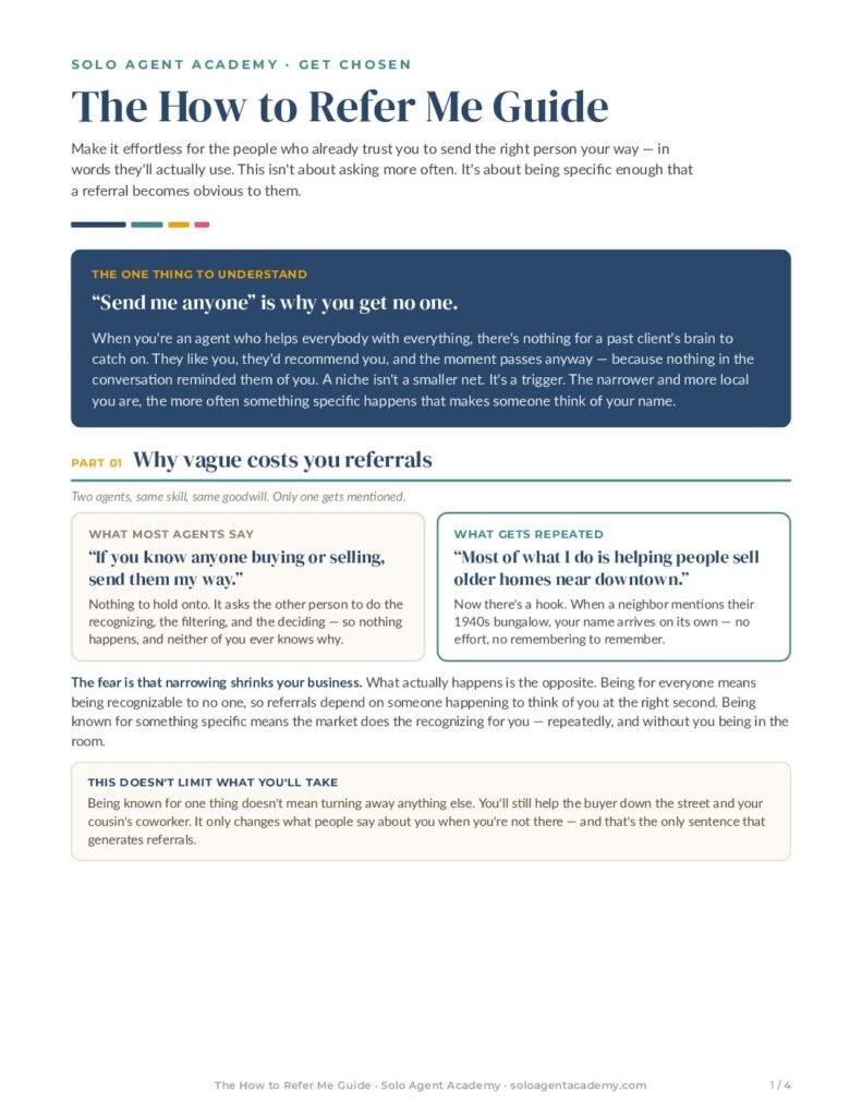 The How to Refer Me Guide &mdash; free PDF download from Solo Agent Academy