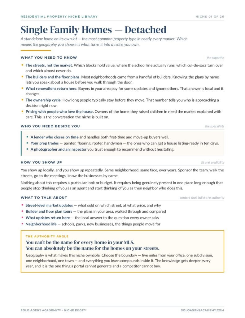 The Residential Property Niche Library &mdash; free PDF download from Solo Agent Academy