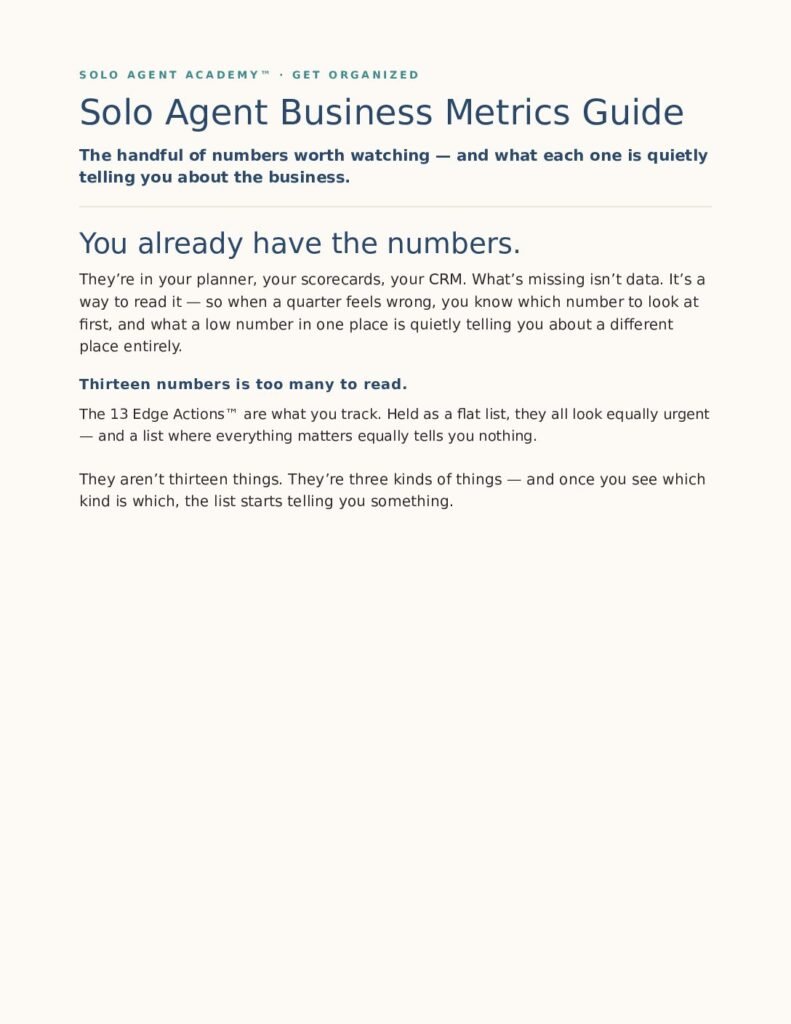 Solo Agent Business Metrics Guide — free PDF download from Solo Agent Academy